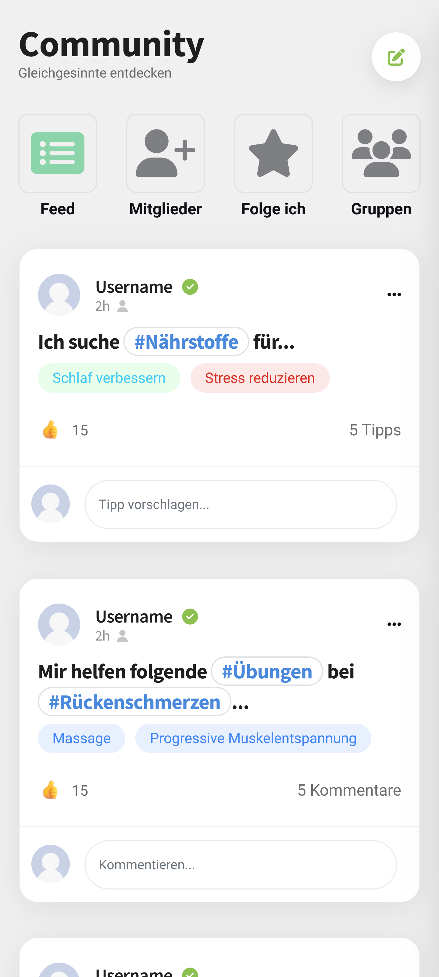 App Mockup zeigt eine Community